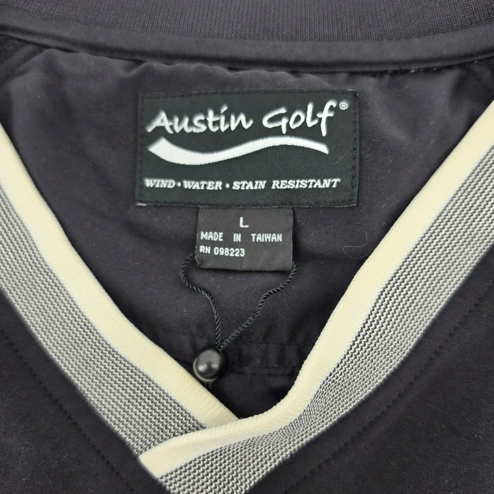 Austin Golf Mens Black Windbreaker Pullover V-Neck Water Resistant Size Large